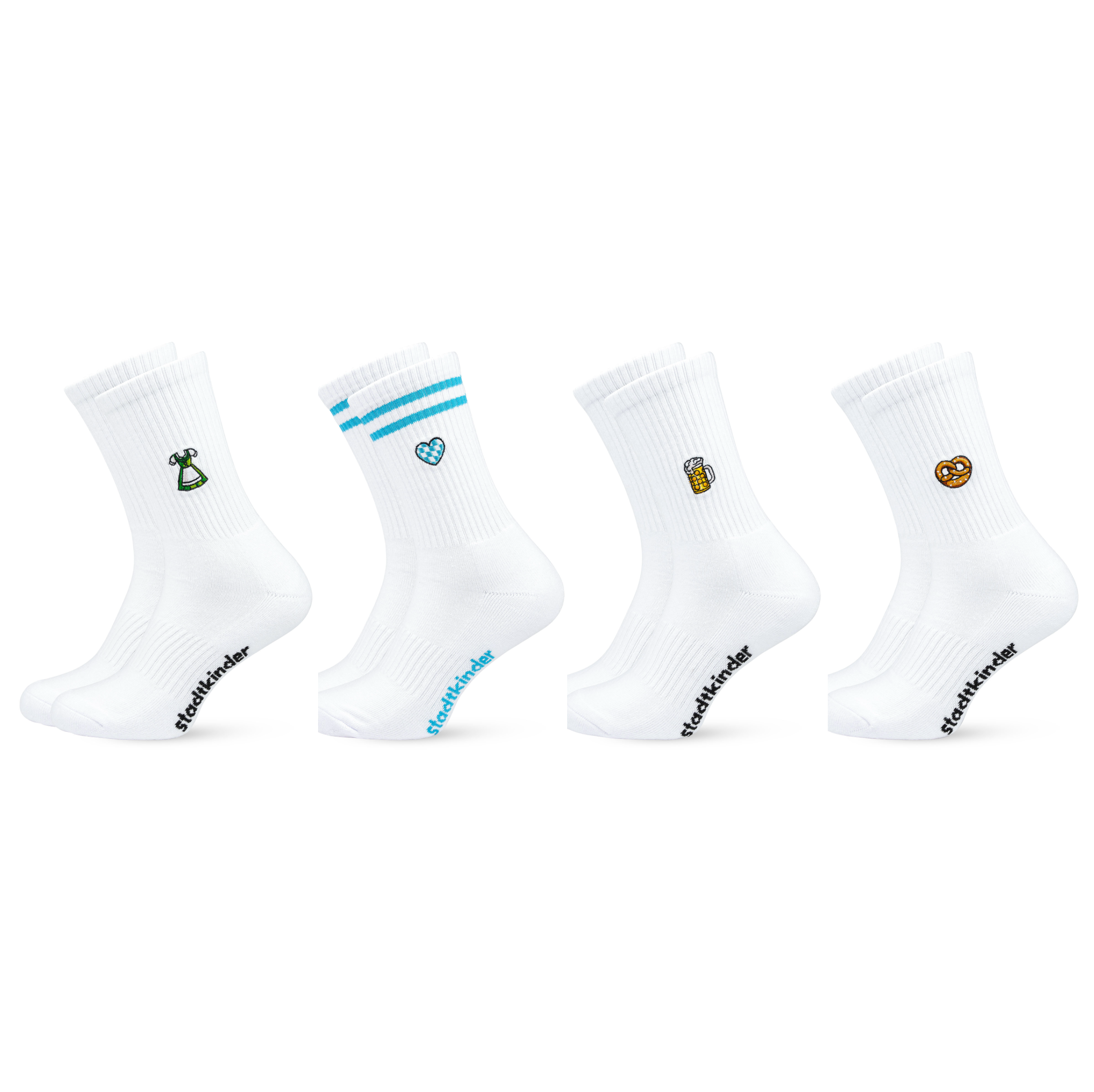 WIESN DIRNDL 4er Set Mix, Dirndl, Brezel, Bier Maßkrug, Herz, München, Sportsocken, Tennissocken, Oktoberfest