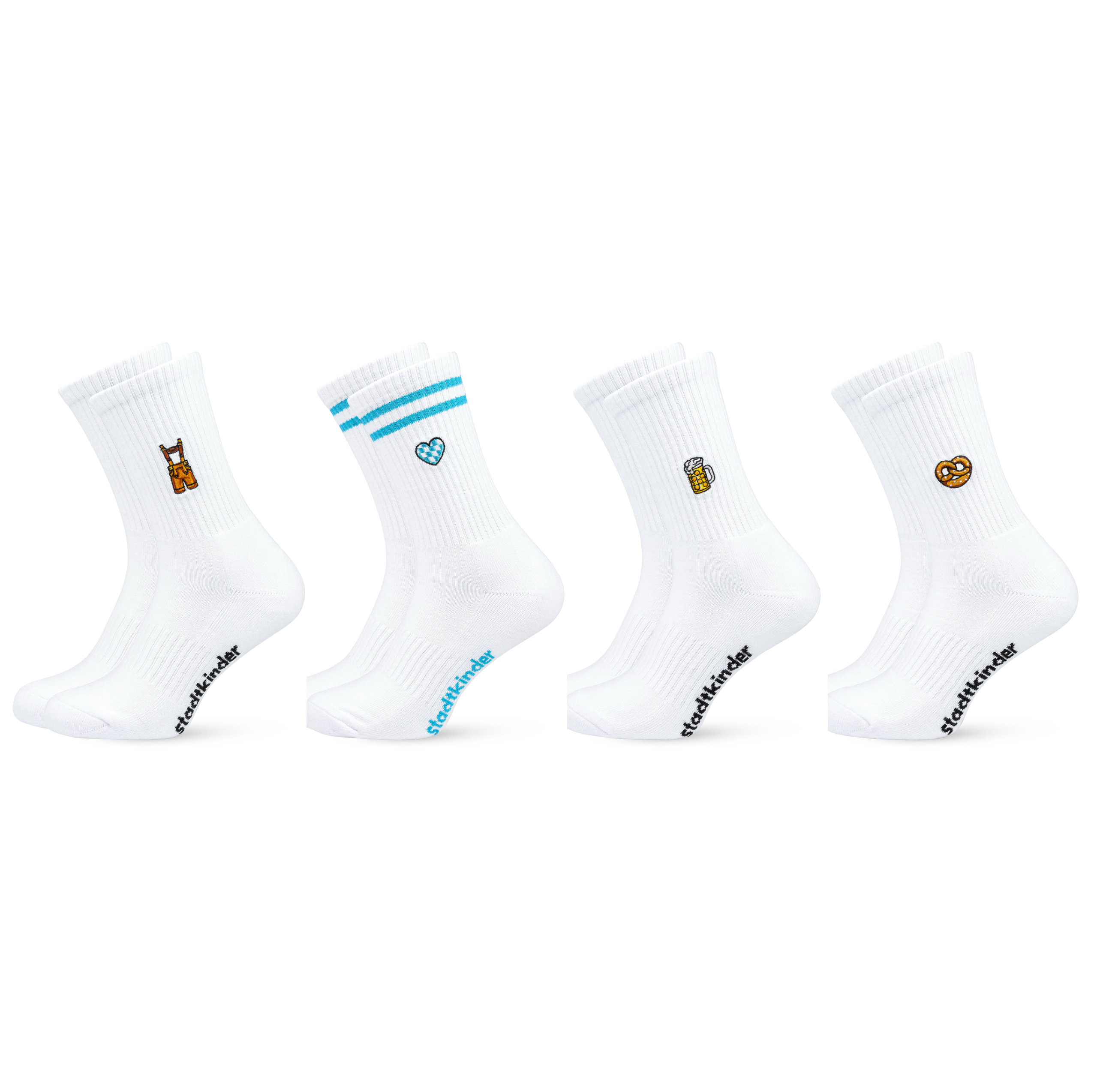 WIESN LEDERHOSE 4er Set Mix, Lederhose, Brezel, Bier Maßkrug, Herz, München, Sportsocken, Tennissocken, Oktoberfest
