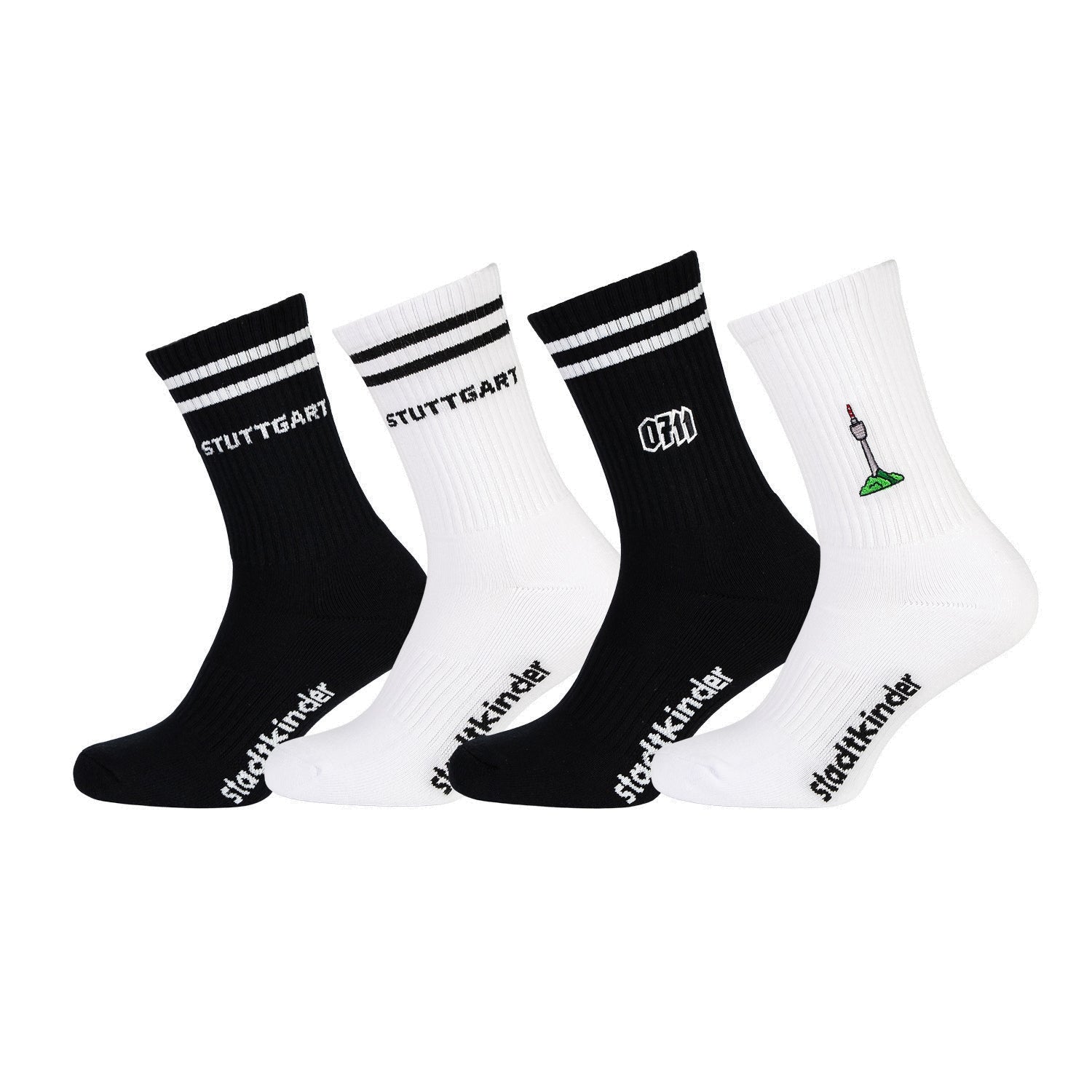 Stuttgart Sportsocken 4er-Set Mix, Fernsehturm, 0711 & Stuttgart