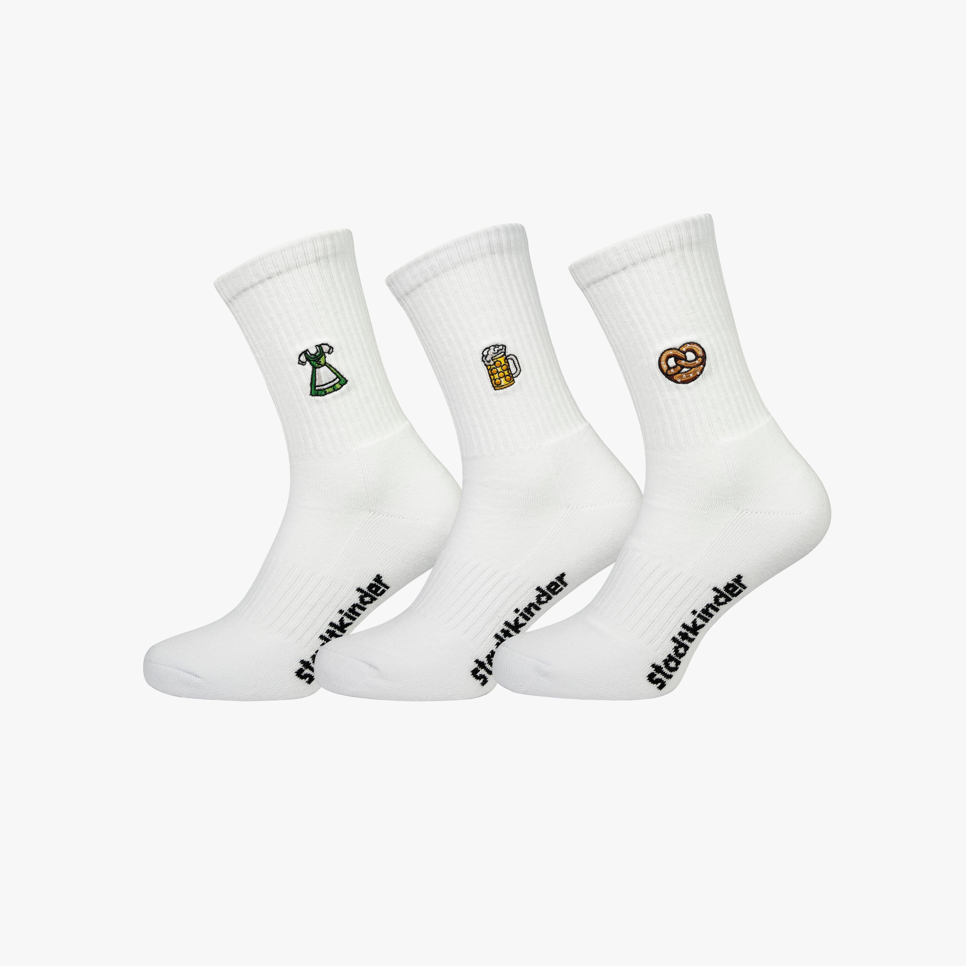 WASEN DIRNDL 3er Set Mix, Dirndl, Brezel, Bier Maßkrug, Stuttgart, Sportsocken, Tennissocken