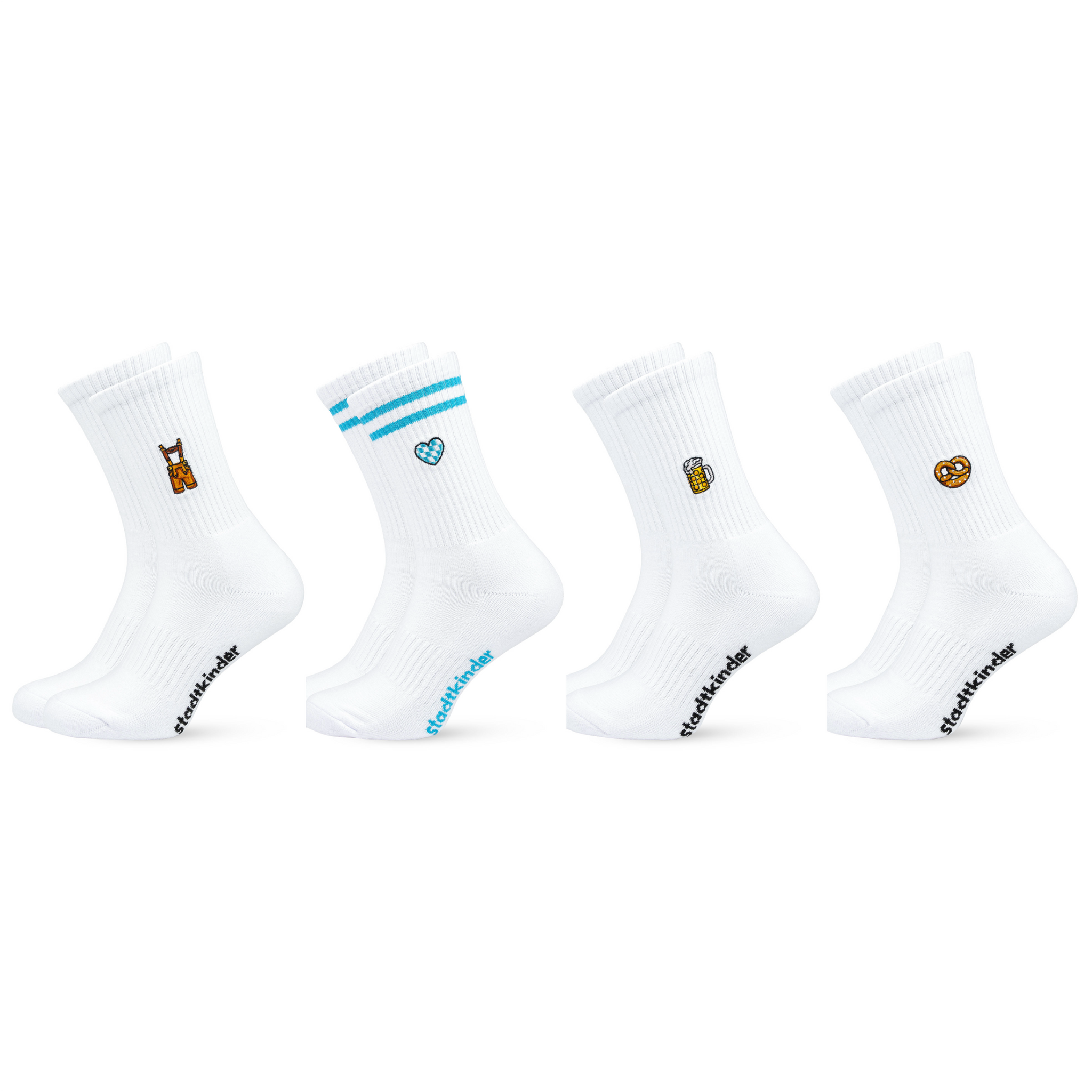 WIESN LEDERHOSE 4er Set Mix, Lederhose, Brezel, Bier Maßkrug, Herz, München, Sportsocken, Tennissocken, Oktoberfest
