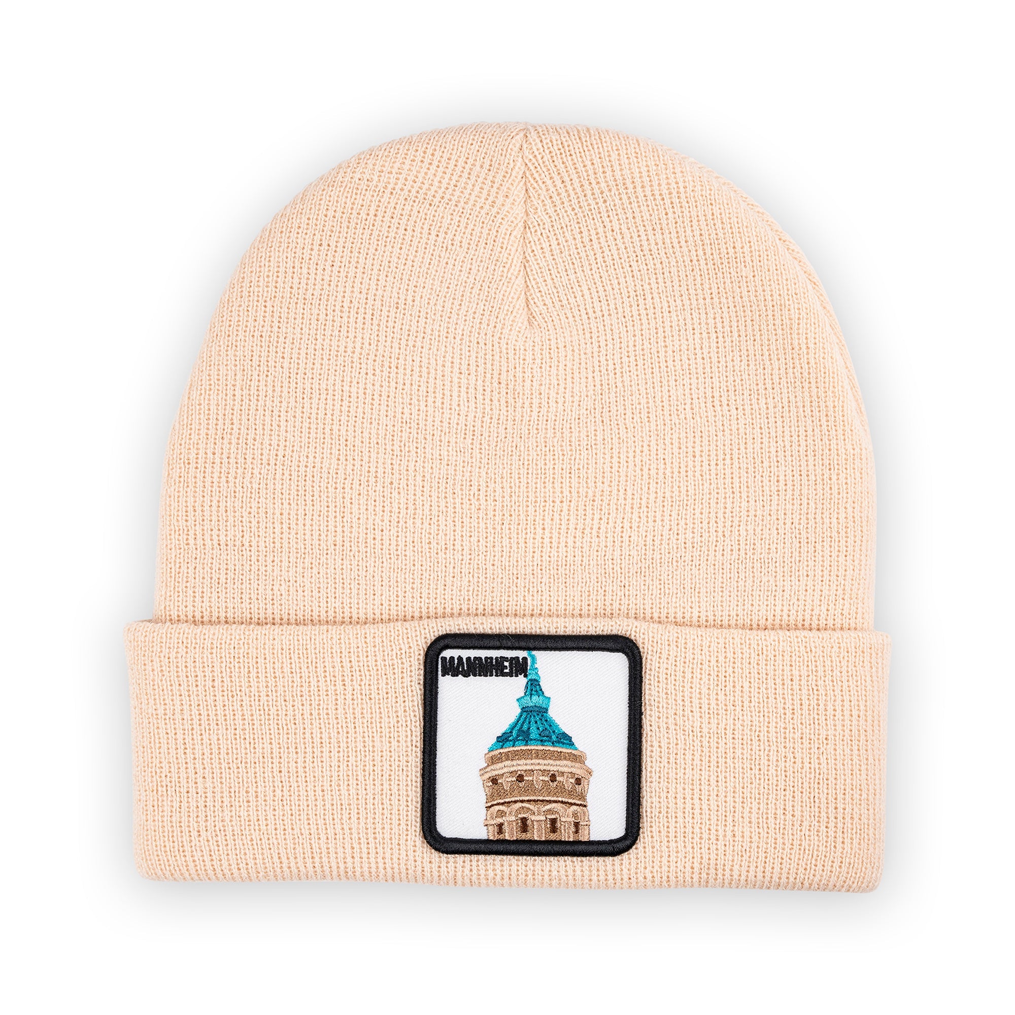 Mannheim Wasserturm Patch Beanie Bestickt, Headwear, Rib Beanie, Strickmütze