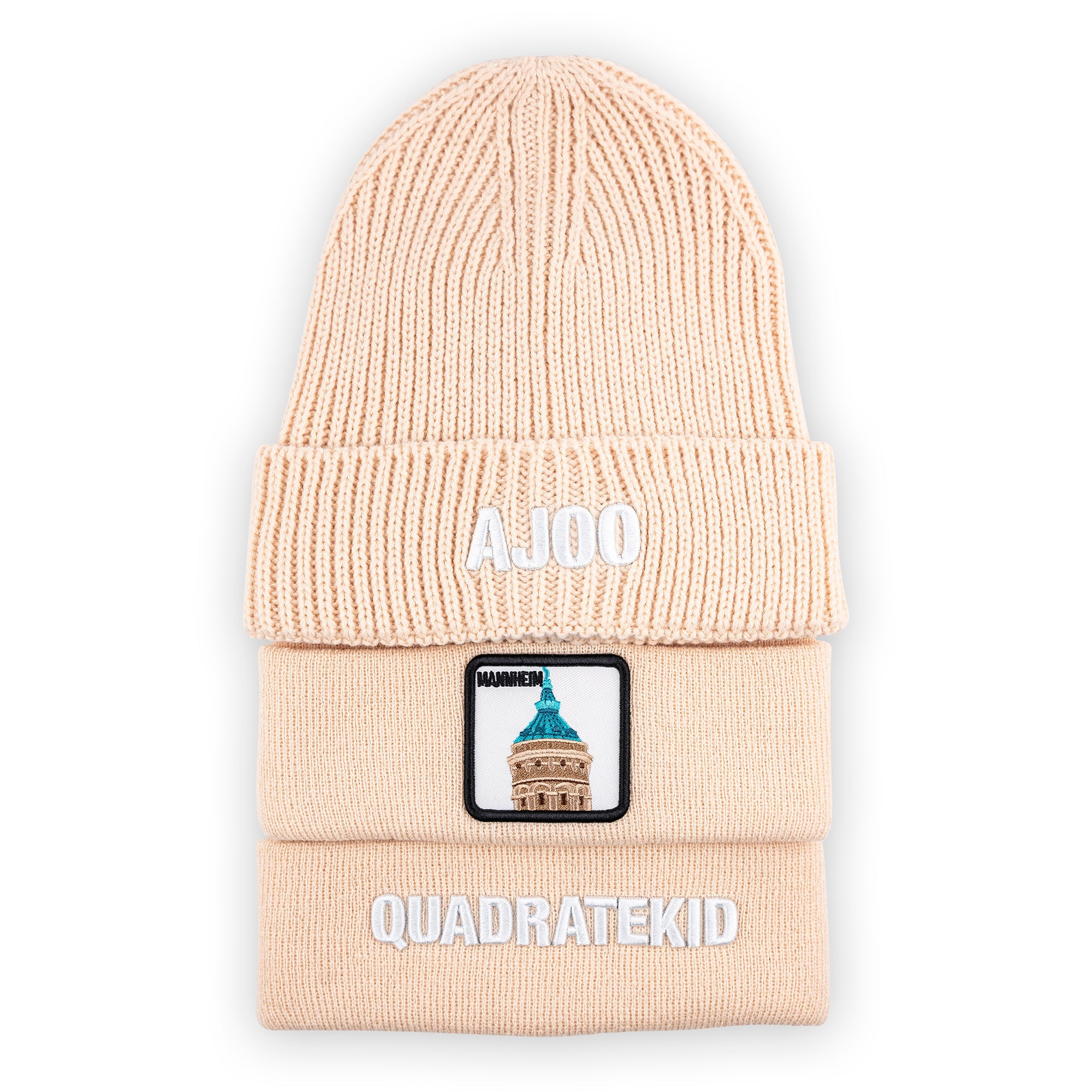 Mannheim Wasserturm Patch Beanie Bestickt, Headwear, Rib Beanie, Strickmütze