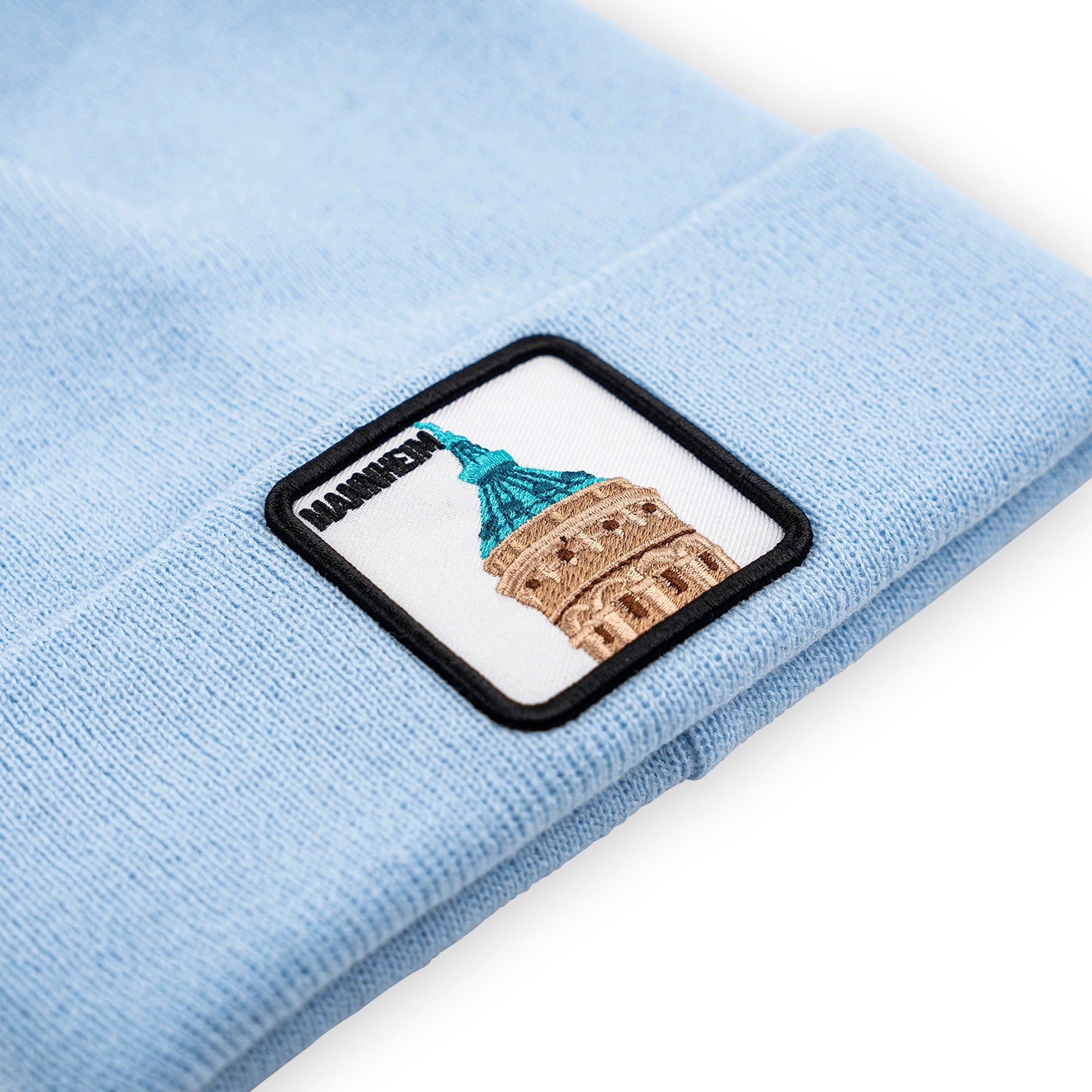 Mannheim Wasserturm Patch Beanie Bestickt, Headwear, Rib Beanie, Strickmütze