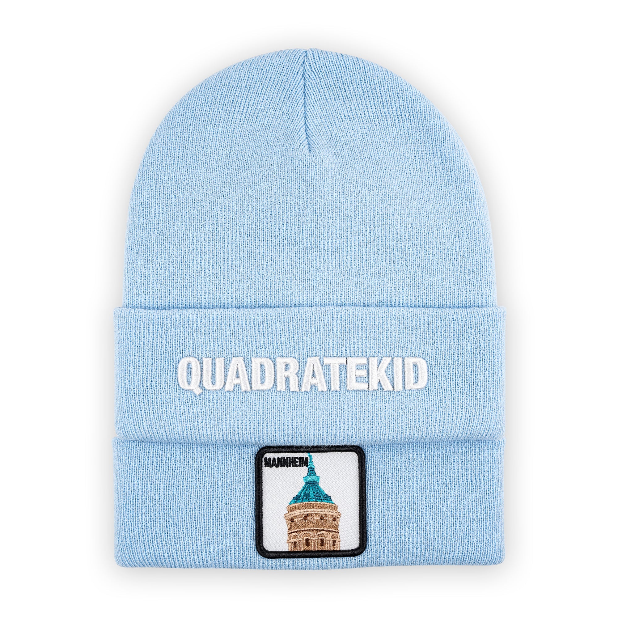 Mannheim Wasserturm Patch Beanie Bestickt, Headwear, Rib Beanie, Strickmütze