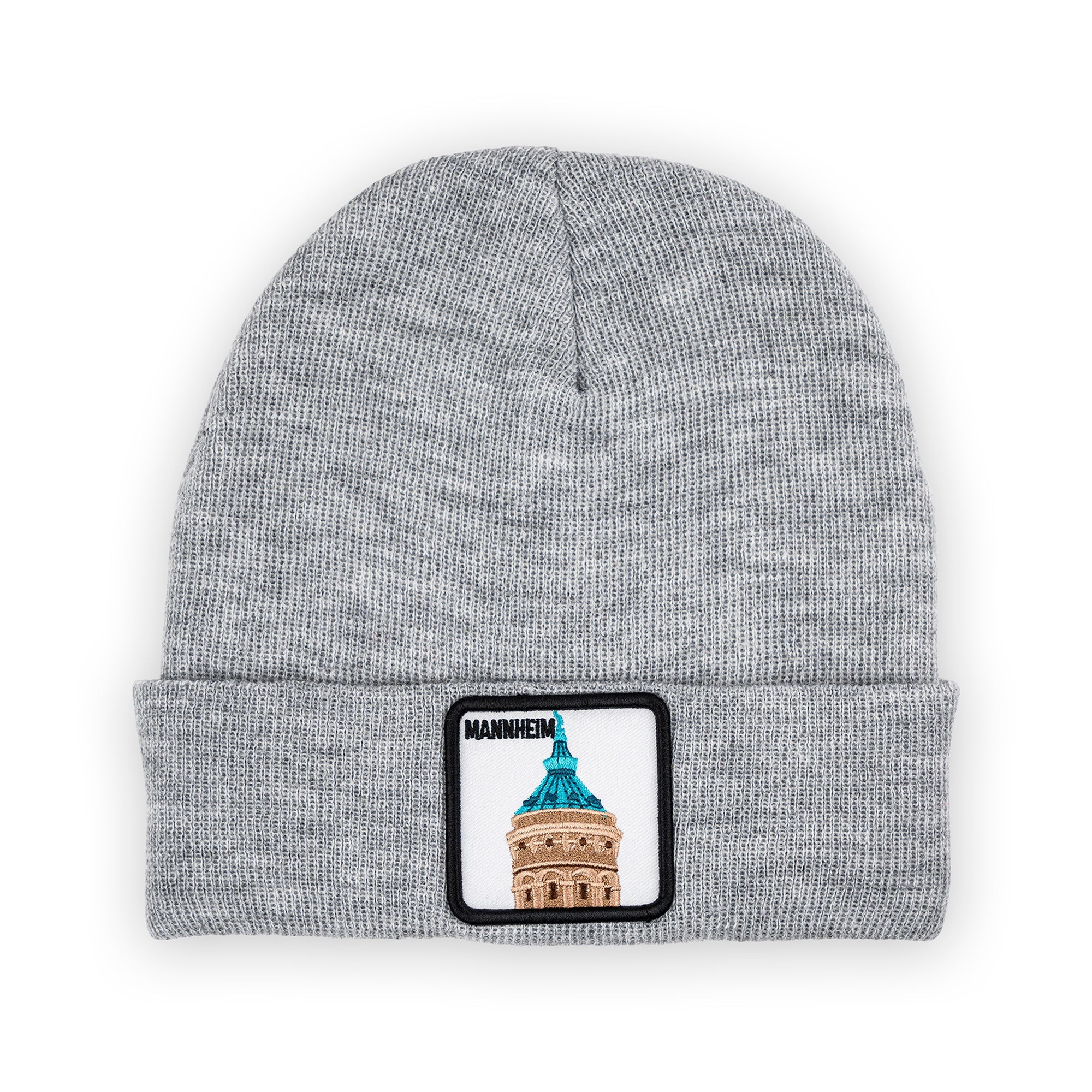 Mannheim Wasserturm Patch Beanie Bestickt, Headwear, Rib Beanie, Strickmütze
