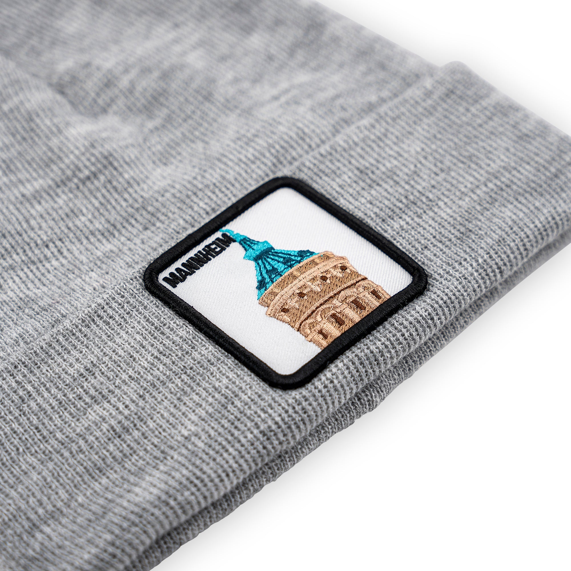 Mannheim Wasserturm Patch Beanie Bestickt, Headwear, Rib Beanie, Strickmütze