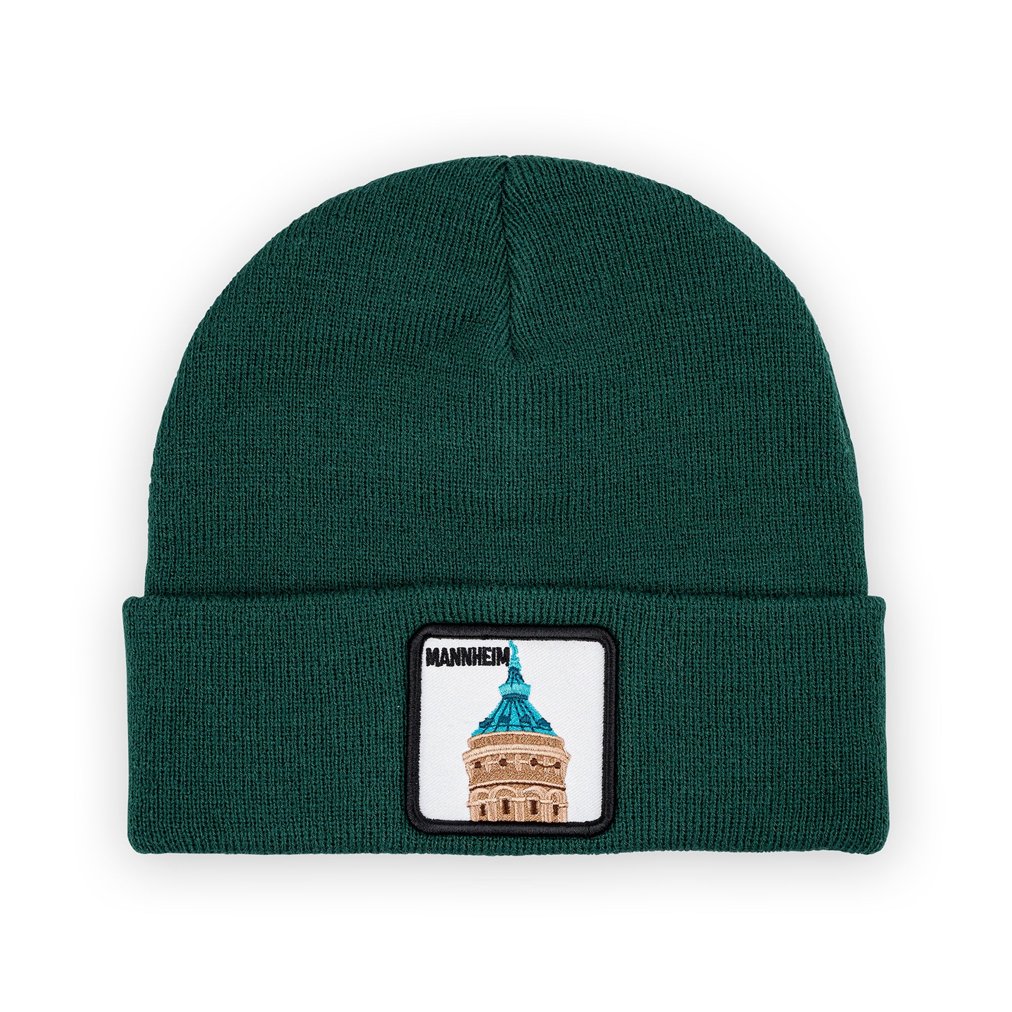Mannheim Wasserturm Patch Beanie Bestickt, Headwear, Rib Beanie, Strickmütze