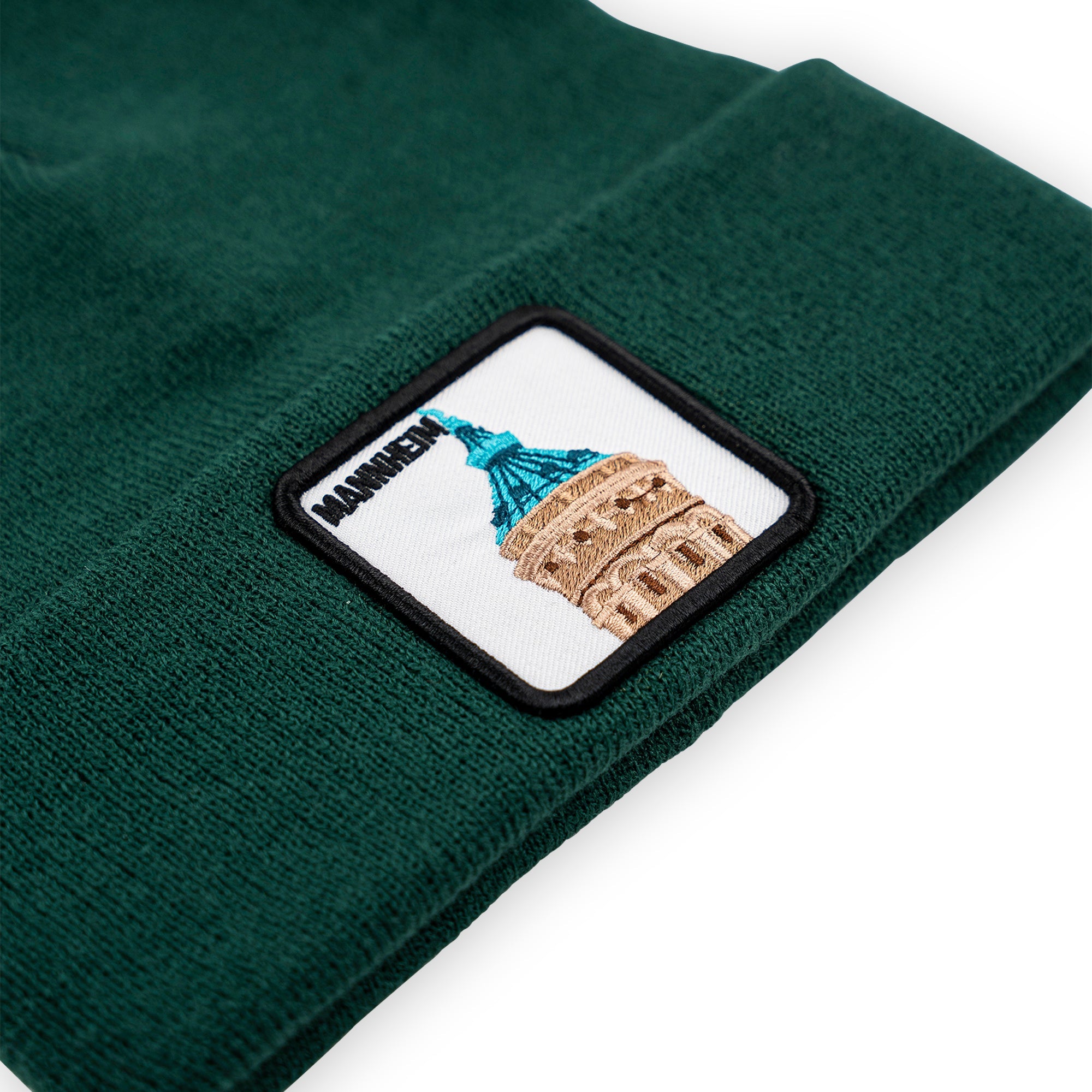 Mannheim Wasserturm Patch Beanie Bestickt, Headwear, Rib Beanie, Strickmütze