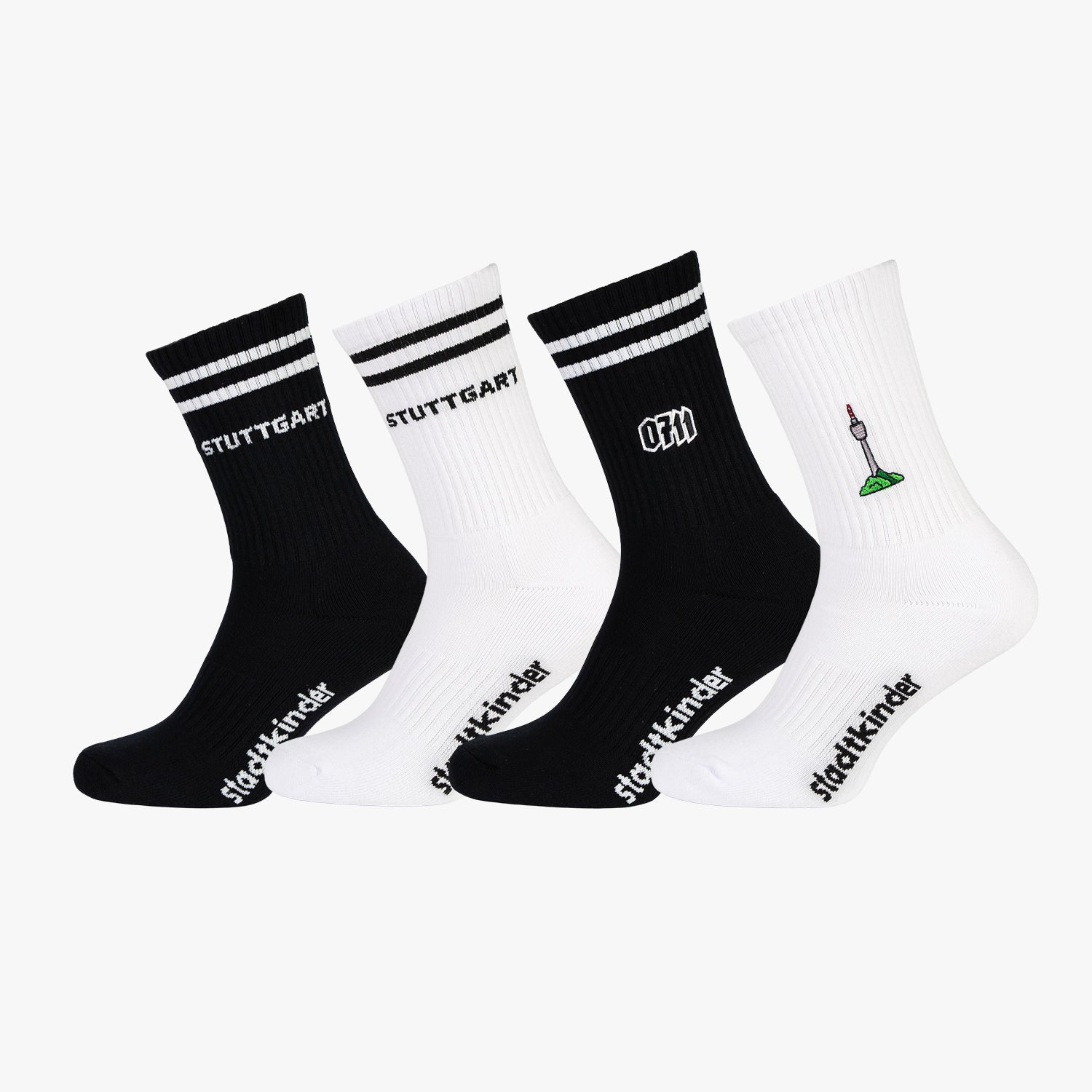 STUTTGART Socken 4er-Set Mix, Fernsehturm, 0711 & Stuttgart, Sportsocken, Tennissocken